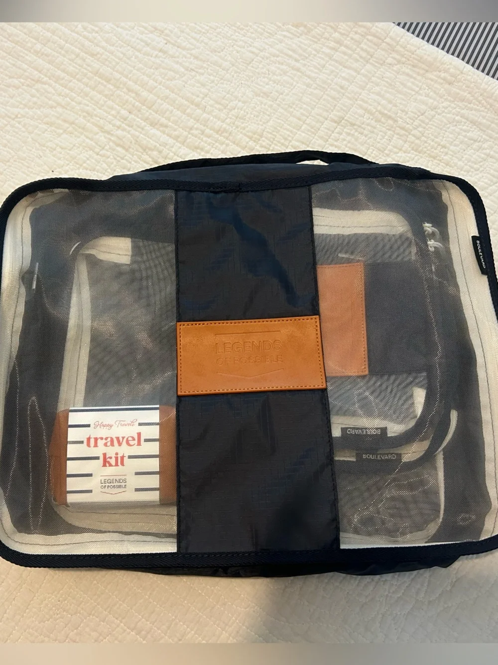 Navy Travel Kit Packing Organizer with Tan Accents